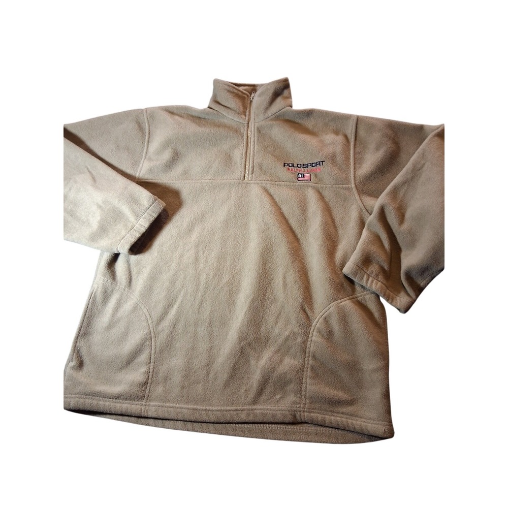 Vintage Polo Sport Ralph Lauren Fleece Quarter Zip Pullover Tan‎ Mens Large USA